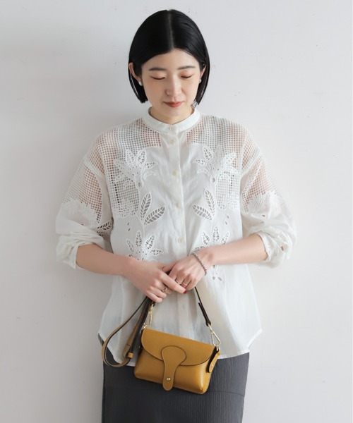 インドメッシュクロス刺繍 スタンドネックブラウス | NOMBRE IMPAIR