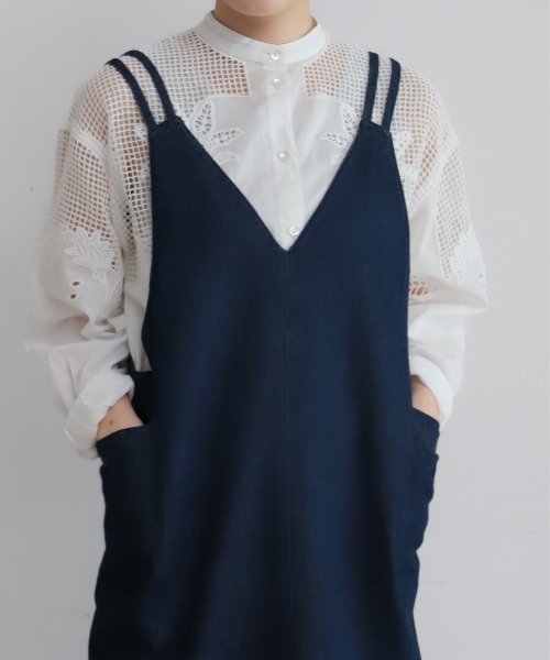 インドメッシュクロス刺繍 スタンドネックブラウス | NOMBRE IMPAIR
