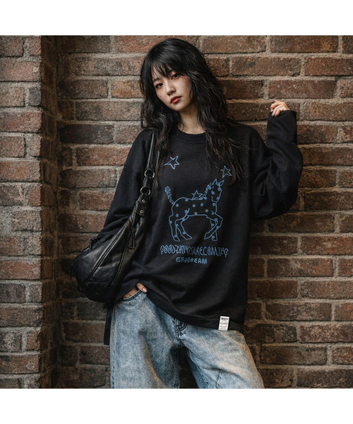 GRAVER（グレーバー）の「[ユニセックス]ドットポニー ヴィンテージ ロングスリーブ Tシャツ_5カラー（Tシャツ/カットソー・レディース・スカイブルー/インディゴブルー/アイボリー/ホワイト/ブラック・MEDIUM/LARGE）」の4枚目の写真