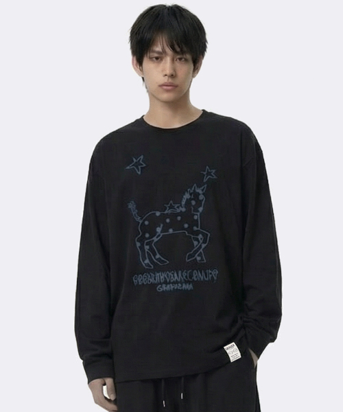 GRAVER（グレーバー）の「[ユニセックス]ドットポニー ヴィンテージ ロングスリーブ Tシャツ_5カラー（Tシャツ/カットソー・レディース・スカイブルー/インディゴブルー/アイボリー/ホワイト/ブラック・MEDIUM/LARGE）」の8枚目の写真