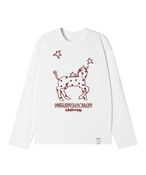 GRAVER（グレーバー）の「[ユニセックス]ドットポニー ヴィンテージ ロングスリーブ Tシャツ_5カラー（Tシャツ/カットソー・レディース・スカイブルー/インディゴブルー/アイボリー/ホワイト/ブラック・MEDIUM/LARGE）」の11枚目の写真