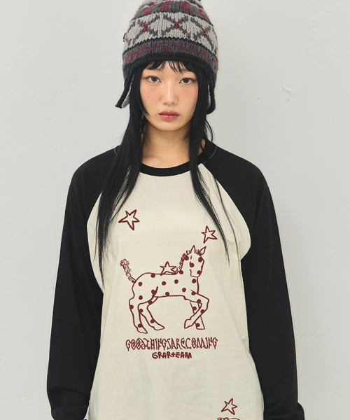 GRAVER（グレーバー）の「[ユニセックス]ドットポニー ヴィンテージ ロングスリーブ Tシャツ_5カラー（Tシャツ/カットソー・レディース・スカイブルー/インディゴブルー/アイボリー/ホワイト/ブラック・MEDIUM/LARGE）」の17枚目の写真