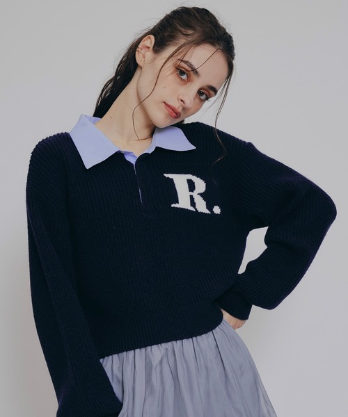 REDYAZEL(レディアゼル)の「R.カレッジポロニットプルオーバー(ニット/セーター・レディース・ネイビー/レッド/ブラウン/ライトグレー・FREE)」の3枚目の写真