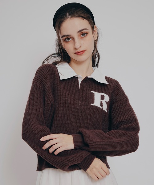 REDYAZEL(レディアゼル)の「R.カレッジポロニットプルオーバー(ニット/セーター・レディース・ネイビー/レッド/ブラウン/ライトグレー・FREE)」の1枚目の写真