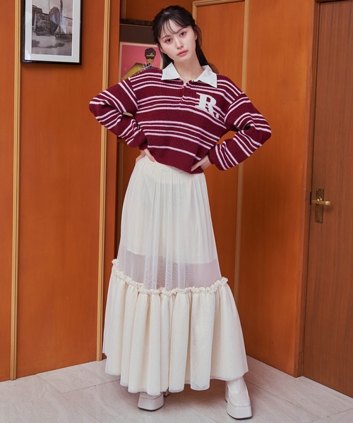 REDYAZEL(レディアゼル)の「R.カレッジポロニットプルオーバー(ニット/セーター・レディース・ネイビー/レッド/ブラウン/ライトグレー・FREE)」の13枚目の写真