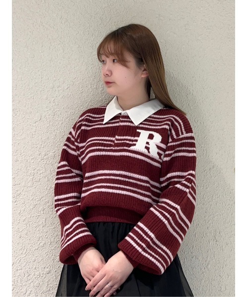 REDYAZEL(レディアゼル)の「R.カレッジポロニットプルオーバー(ニット/セーター・レディース・ネイビー/レッド/ブラウン/ライトグレー・FREE)」の7枚目の写真