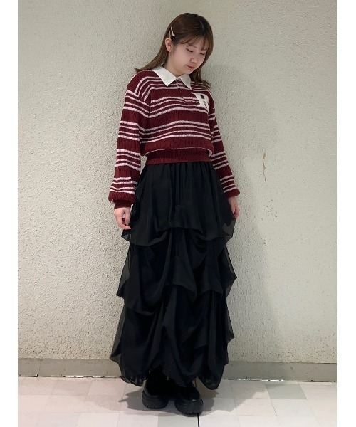 REDYAZEL(レディアゼル)の「R.カレッジポロニットプルオーバー(ニット/セーター・レディース・ネイビー/レッド/ブラウン/ライトグレー・FREE)」の6枚目の写真
