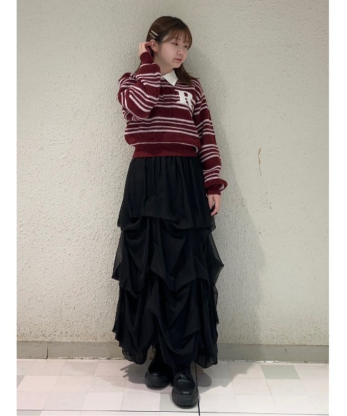 REDYAZEL(レディアゼル)の「R.カレッジポロニットプルオーバー(ニット/セーター・レディース・ネイビー/レッド/ブラウン/ライトグレー・FREE)」の5枚目の写真
