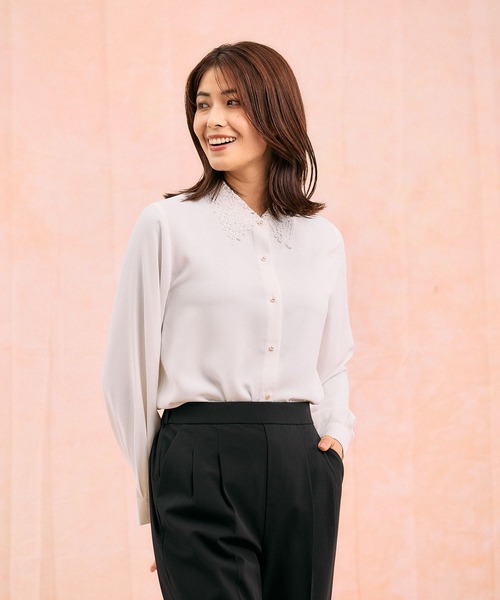 GLOBAL WORK(グローバルワーク)の「キレイつづく襟2WAYブラウス/581011(シャツ/ブラウス・レディース・ブラック/グレイッシュベージュ/オフホワイト・SMALL/MEDIUM/LARGE)」の8枚目の写真