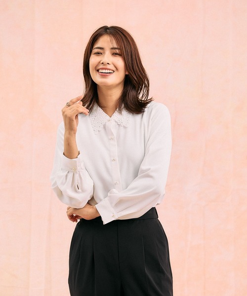 GLOBAL WORK(グローバルワーク)の「キレイつづく襟2WAYブラウス/581011(シャツ/ブラウス・レディース・ブラック/グレイッシュベージュ/オフホワイト・SMALL/MEDIUM/LARGE)」の9枚目の写真