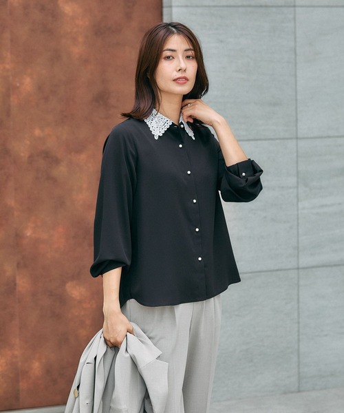 GLOBAL WORK(グローバルワーク)の「キレイつづく襟2WAYブラウス/581011(シャツ/ブラウス・レディース・ブラック/グレイッシュベージュ/オフホワイト・SMALL/MEDIUM/LARGE)」の15枚目の写真