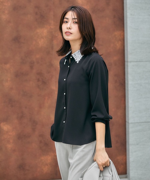 GLOBAL WORK(グローバルワーク)の「キレイつづく襟2WAYブラウス/581011(シャツ/ブラウス・レディース・ブラック/グレイッシュベージュ/オフホワイト・SMALL/MEDIUM/LARGE)」の16枚目の写真