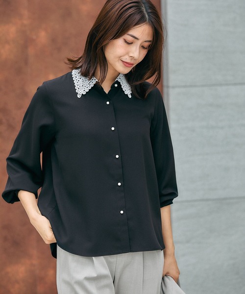 GLOBAL WORK(グローバルワーク)の「キレイつづく襟2WAYブラウス/581011(シャツ/ブラウス・レディース・ブラック/グレイッシュベージュ/オフホワイト・SMALL/MEDIUM/LARGE)」の17枚目の写真