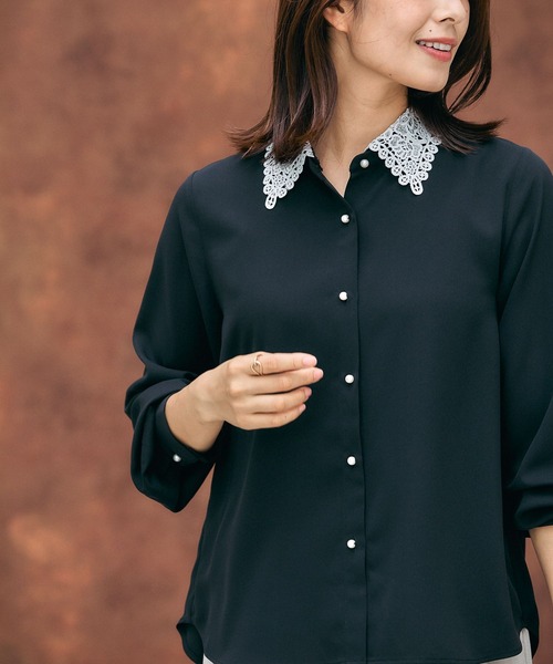 GLOBAL WORK(グローバルワーク)の「キレイつづく襟2WAYブラウス/581011(シャツ/ブラウス・レディース・ブラック/グレイッシュベージュ/オフホワイト・SMALL/MEDIUM/LARGE)」の18枚目の写真