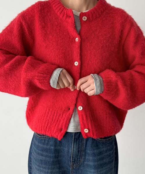 CANAL JEAN（キャナルジーン）の「El mar　アルパカ混ヘアリークルーカーディガン（カーディガン/ボレロ・レディース・レッド・ONE SIZE）」の3枚目の写真