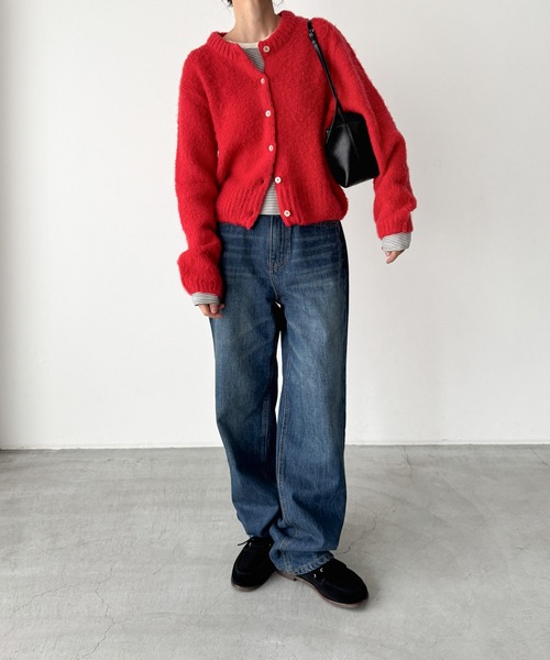 CANAL JEAN（キャナルジーン）の「El mar　アルパカ混ヘアリークルーカーディガン（カーディガン/ボレロ・レディース・レッド・ONE SIZE）」の5枚目の写真