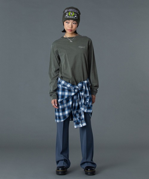 X-girl(エックスガール)の「PIGMENT DYED FACE AND LOGO SQUARE PATCH L/S TEE(Tシャツ/カットソー・レディース・ピンク/ブラック/オリーブ・S/M/L)」の17枚目の写真