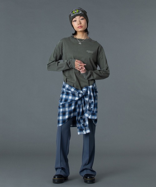 X-girl(エックスガール)の「PIGMENT DYED FACE AND LOGO SQUARE PATCH L/S TEE(Tシャツ/カットソー・レディース・ピンク/ブラック/オリーブ・S/M/L)」の18枚目の写真