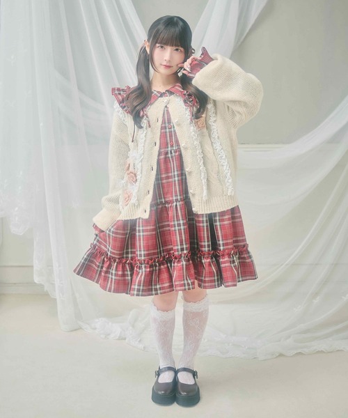 【クティールとレトロ】アソートティアードリボンミニワンピース　レッド　赤 クティールとレトロ】アソートティアードリボンミニワンピース