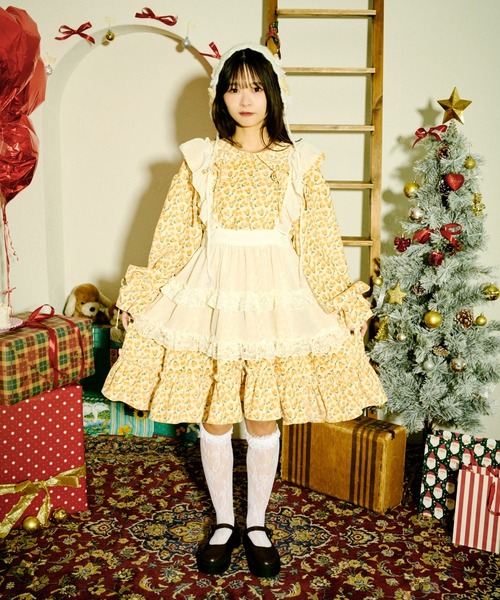 【クティールとレトロ】アソートティアードリボンミニワンピース　レッド　赤 クティールとレトロ】アソートティアードリボンミニワンピース