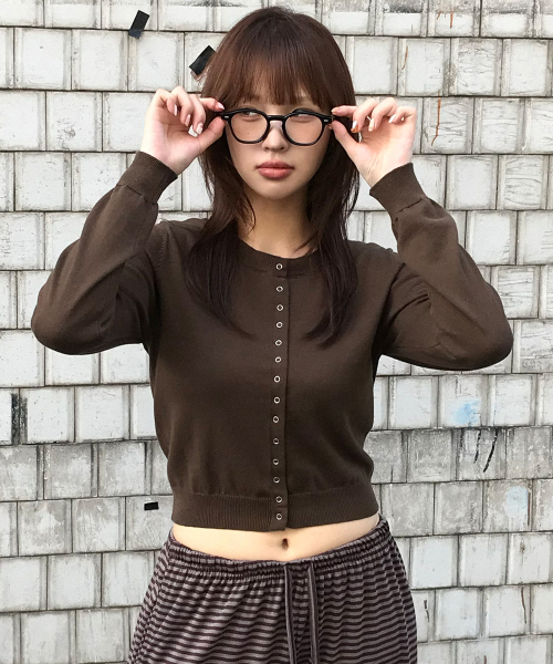 シングルスナップクロップカーディガンブラウン