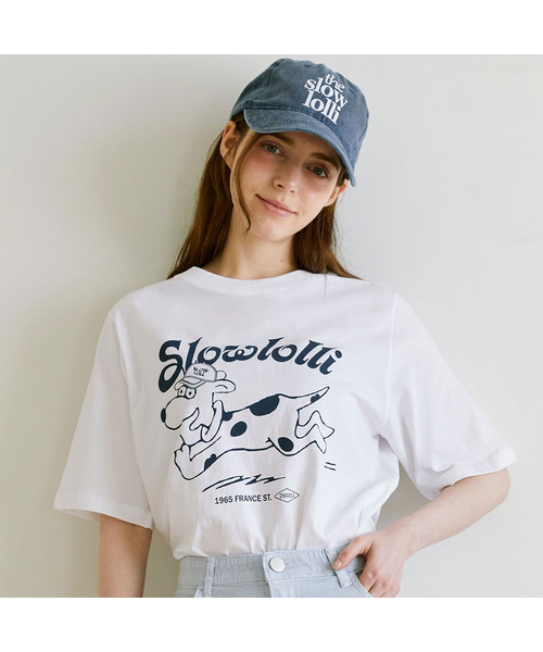 SLOWLOLLI(スローローリ)の「Rolling puppy t-shirt_3 Colors(Tシャツ/カットソー・レディース・ホワイト/Beige/ミント・FREE)」の1枚目の写真