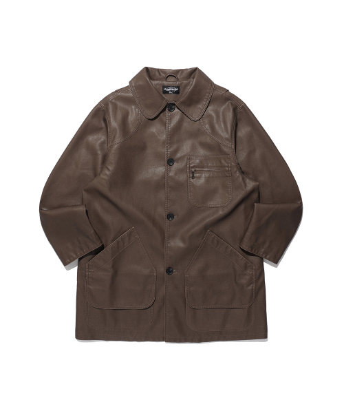 NICE GHOST CLUB(ナイスゴーストクラブ)の「PU LEATHER WORK CAR COAT_BROWN(NG2FFUB840A)(ライダースジャケット・レディース・ブラウン・SMALL/MEDIUM/LARGE)」の1枚目の写真