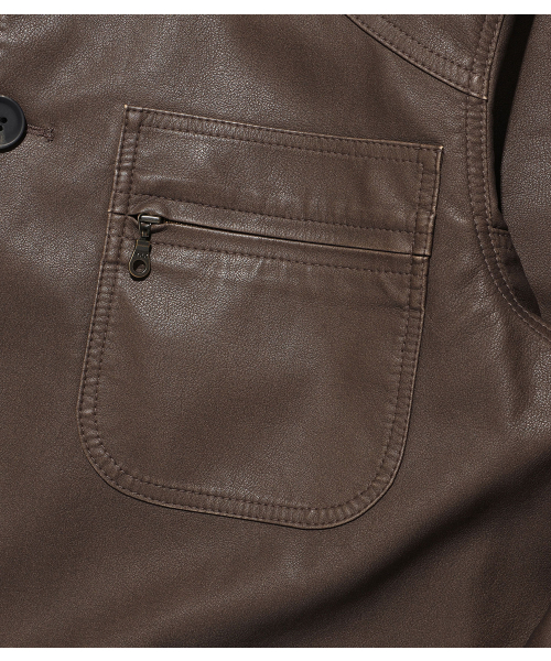 NICE GHOST CLUB(ナイスゴーストクラブ)の「PU LEATHER WORK CAR COAT_BROWN(NG2FFUB840A)(ライダースジャケット・レディース・ブラウン・SMALL/MEDIUM/LARGE)」の4枚目の写真