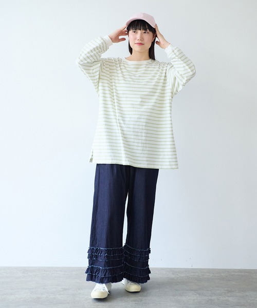 bulle de savon（ビュルデサボン）の「1/16 空紡ボーダー おおきめプルオーバー（Tシャツ/カットソー・レディース・ホワイト/ブルー・FREE）」の7枚目の写真