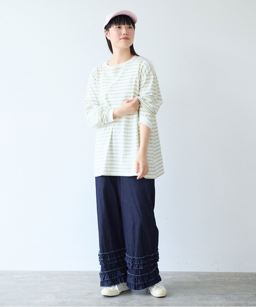 bulle de savon（ビュルデサボン）の「1/16 空紡ボーダー おおきめプルオーバー（Tシャツ/カットソー・レディース・ホワイト/ブルー・FREE）」の8枚目の写真