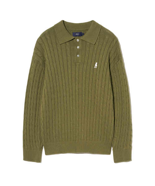 YALE(イェール)の「ケーブルポロニット_カーキ(ニット/セーター・レディース・その他・SMALL/MEDIUM/LARGE/X-LARGE)」の1枚目の写真