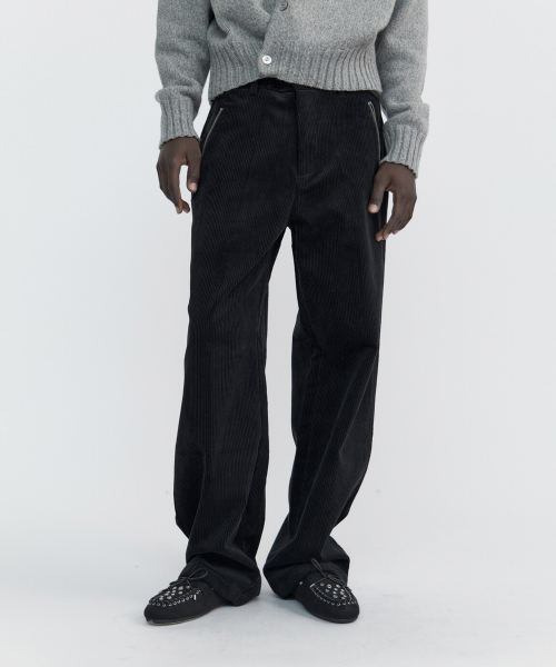 ZIP-POCKET CODUROY TROUSERS - BLACK