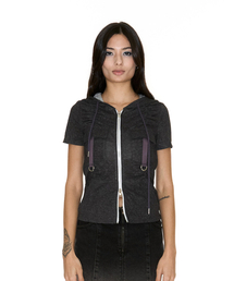 DUA SHIRRING CARGO HOOD ZIP-UP DARK BROWN