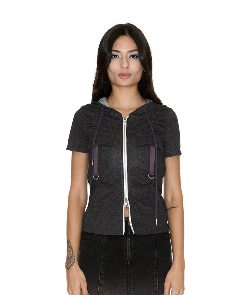 SETSETSET(セットセットセット)の「DUA SHIRRING CARGO HOOD ZIP-UP DARK BROWN(パーカー・レディース・その他・SMALL)」の1枚目の写真