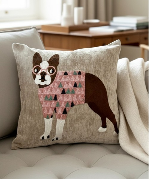 セール】ONE DAY Select / DOG刺繍 クッションカバー 45×45cm YWG-0002