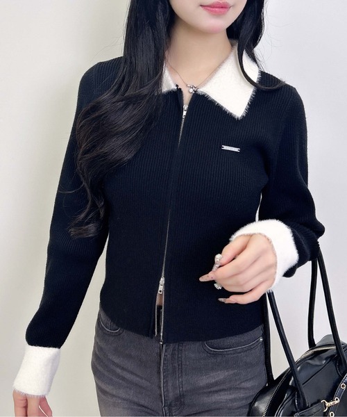 INGNI（イング）の「フェザー襟リブニットカーディガン（カーディガン/ボレロ・レディース・グレー系6/ブラック×ホワイト/ブラウン系6・M）」の20枚目の写真