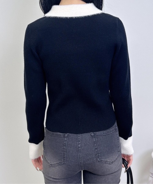 INGNI（イング）の「フェザー襟リブニットカーディガン（カーディガン/ボレロ・レディース・グレー系6/ブラック×ホワイト/ブラウン系6・M）」の17枚目の写真