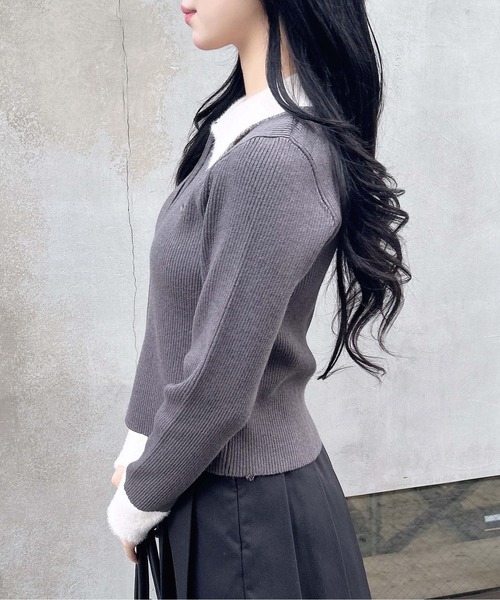 INGNI（イング）の「フェザー襟リブニットカーディガン（カーディガン/ボレロ・レディース・グレー系6/ブラック×ホワイト/ブラウン系6・M）」の12枚目の写真