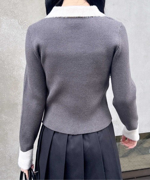 INGNI（イング）の「フェザー襟リブニットカーディガン（カーディガン/ボレロ・レディース・グレー系6/ブラック×ホワイト/ブラウン系6・M）」の11枚目の写真