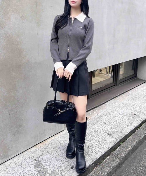 INGNI（イング）の「フェザー襟リブニットカーディガン（カーディガン/ボレロ・レディース・グレー系6/ブラック×ホワイト/ブラウン系6・M）」の10枚目の写真