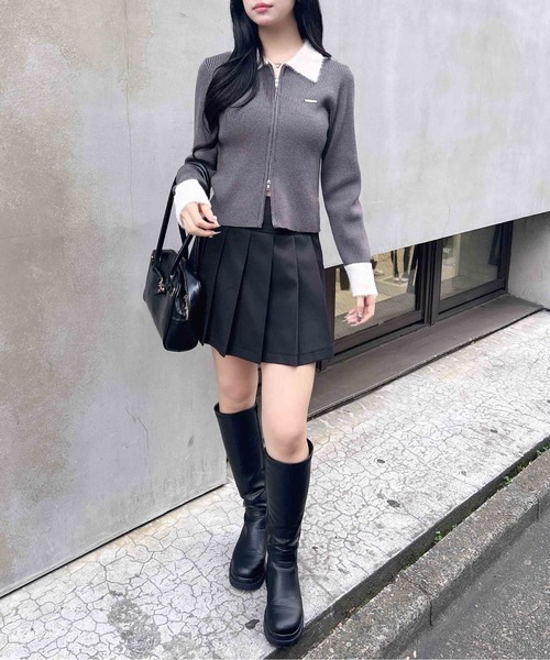 INGNI（イング）の「フェザー襟リブニットカーディガン（カーディガン/ボレロ・レディース・グレー系6/ブラック×ホワイト/ブラウン系6・M）」の9枚目の写真