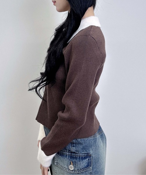 INGNI（イング）の「フェザー襟リブニットカーディガン（カーディガン/ボレロ・レディース・グレー系6/ブラック×ホワイト/ブラウン系6・M）」の6枚目の写真