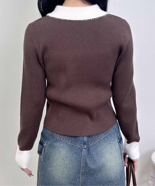 INGNI（イング）の「フェザー襟リブニットカーディガン（カーディガン/ボレロ・レディース・グレー系6/ブラック×ホワイト/ブラウン系6・M）」の5枚目の写真