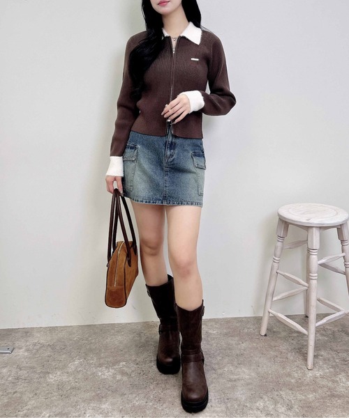 INGNI（イング）の「フェザー襟リブニットカーディガン（カーディガン/ボレロ・レディース・グレー系6/ブラック×ホワイト/ブラウン系6・M）」の21枚目の写真