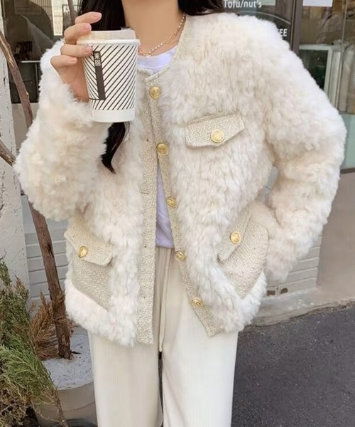 Miniministore（ミニミニストア）の「中綿入りファージャケット秋冬ボアアウター（ブルゾン・レディース・アイボリー・M/L）」の21枚目の写真