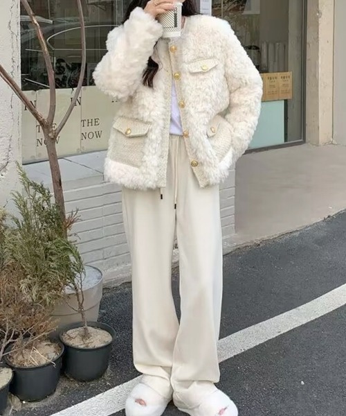 Miniministore（ミニミニストア）の「中綿入りファージャケット秋冬ボアアウター（ブルゾン・レディース・アイボリー・M/L）」の15枚目の写真