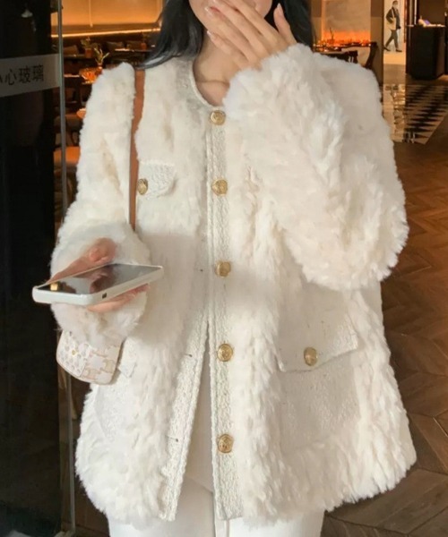 Miniministore（ミニミニストア）の「中綿入りファージャケット秋冬ボアアウター（ブルゾン・レディース・アイボリー・M/L）」の16枚目の写真
