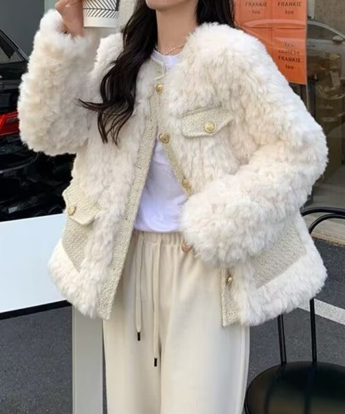 Miniministore（ミニミニストア）の「中綿入りファージャケット秋冬ボアアウター（ブルゾン・レディース・アイボリー・M/L）」の19枚目の写真