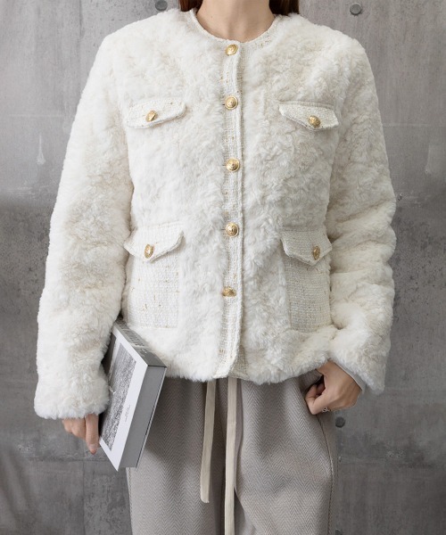 Miniministore（ミニミニストア）の「中綿入りファージャケット秋冬ボアアウター（ブルゾン・レディース・アイボリー・M/L）」の13枚目の写真