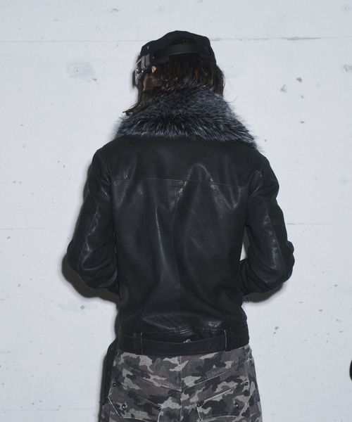 INTER FACTORY（インターファクトリー）の「takumu（MUU STUDIO） - Detachable fur double riders jacket / 着脱式ファーダブルライダースジャケット（ライダースジャケット・メンズ・ブラック/ブラウン・3/2）」の6枚目の写真